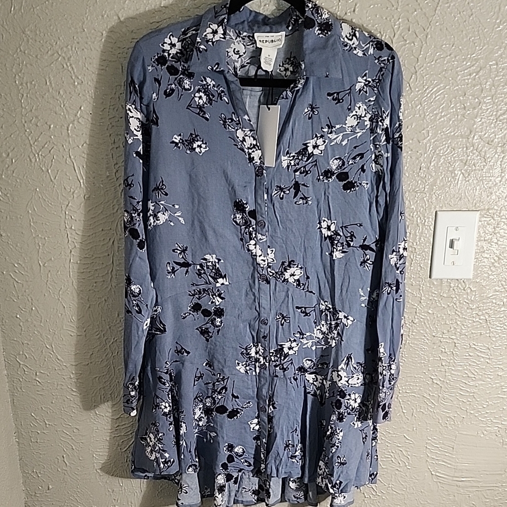 Blue Floral Long Sleeve Dress